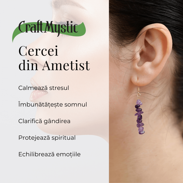 Cercei cu carlig cu piatra de cristal ametist polisat - Bijuterii pentru femei [3]