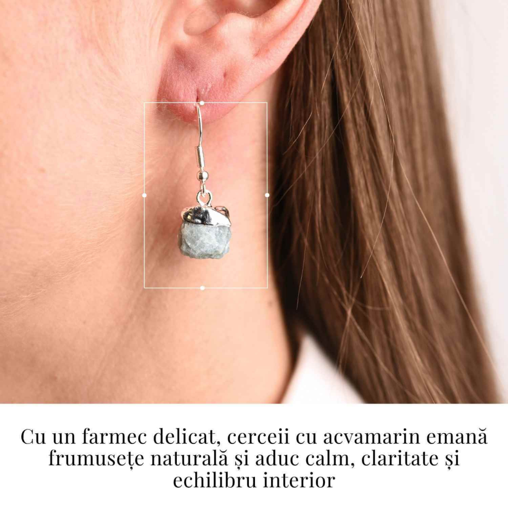 Cercei Argintii cu Acvamarin Brut, Eleganta si Calm Interior [2]