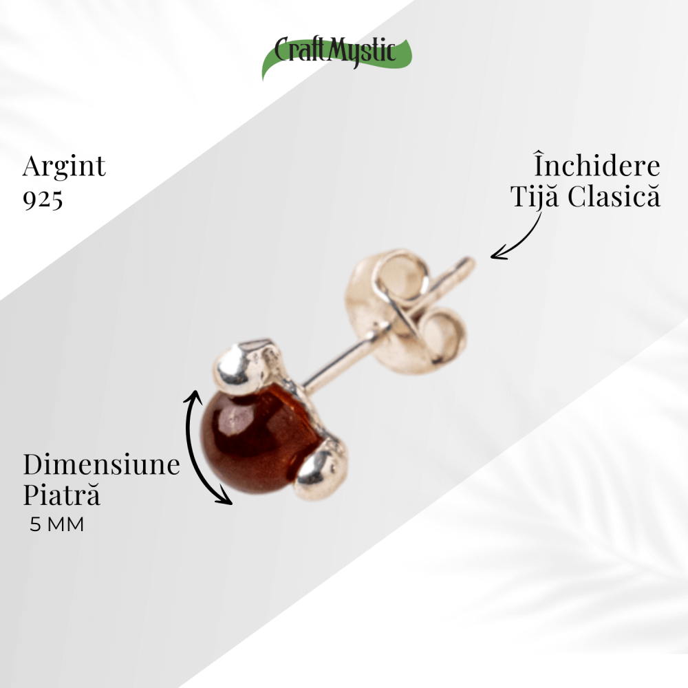 Cercei Argint 925 cu Chihlimbar rosu inchis Natural Rotund – Energie Solara, Delicatețe si Protectie [5]