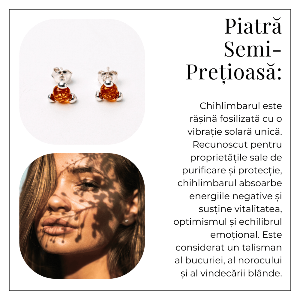 Cercei Argint 925 cu Chihlimbar Auriu Rotund – Lumina Solara, Delicatete si Protectie Calda [6]