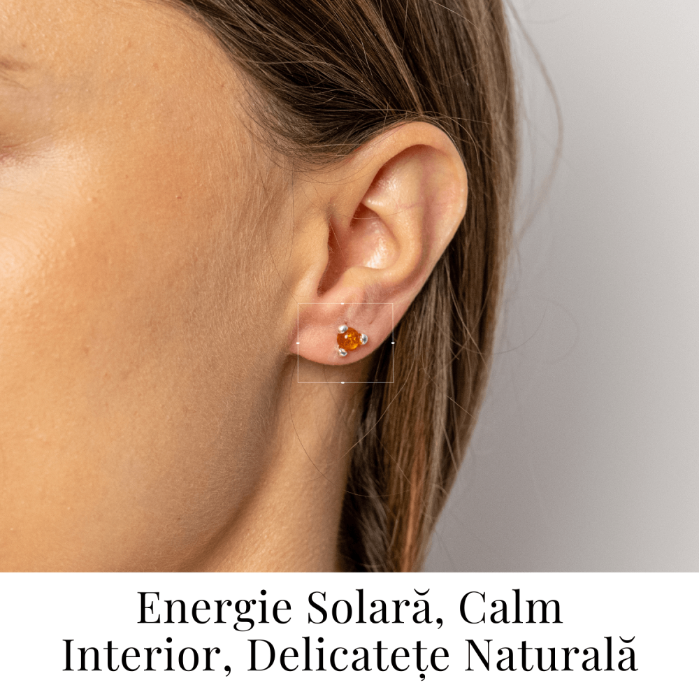 Cercei Argint 925 cu Chihlimbar Auriu Rotund – Lumina Solara, Delicatete si Protectie Calda [2]