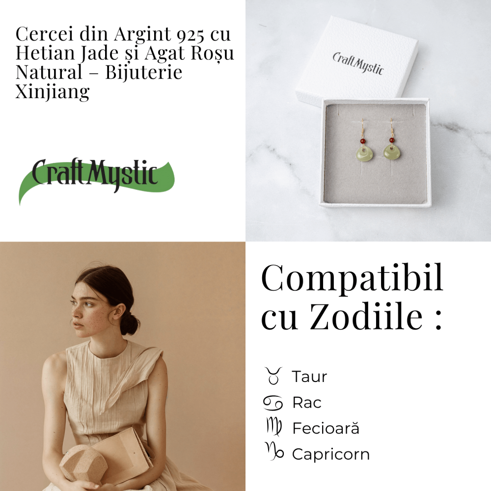 Cercei Argint 925 placat cu Aur, cu Hetian Jade si Agat Rosu Natural – Echilibru si Protectie Spirituala [4]