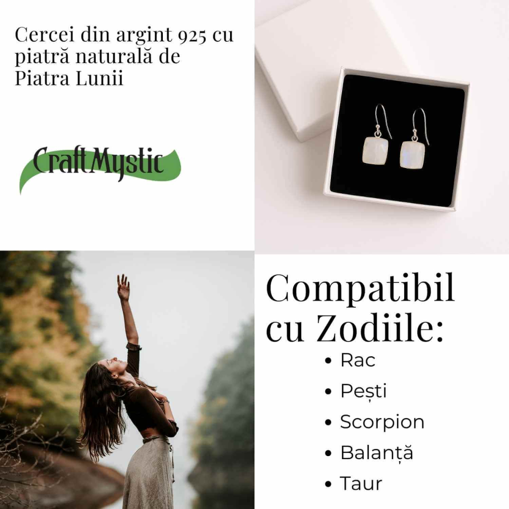 Cercei Argint 925 cu Piatra Lunii Curcubeu Patrat – Intuitie si Echilibru Emotional [5]