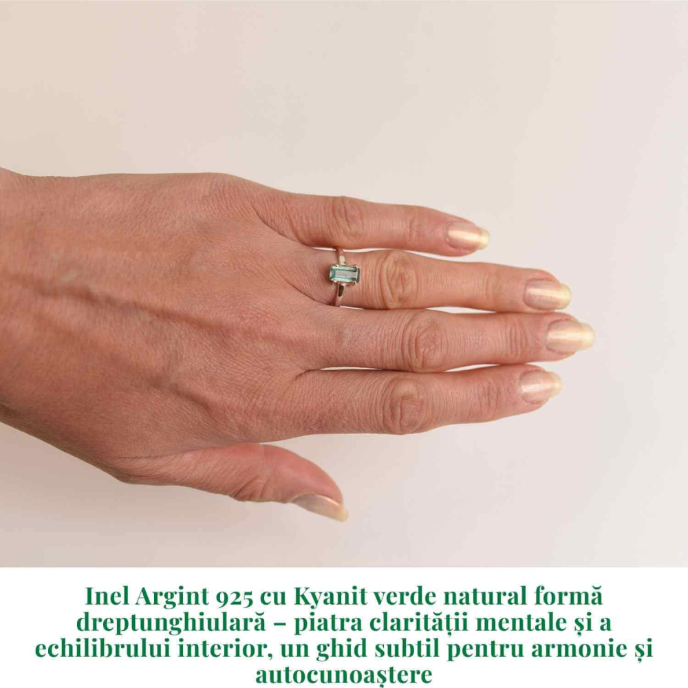 Inel argint 925 cu Kyanit verde natural forma dreptunghiulara – piatra claritatii mentale si a echilibrului interior [2]