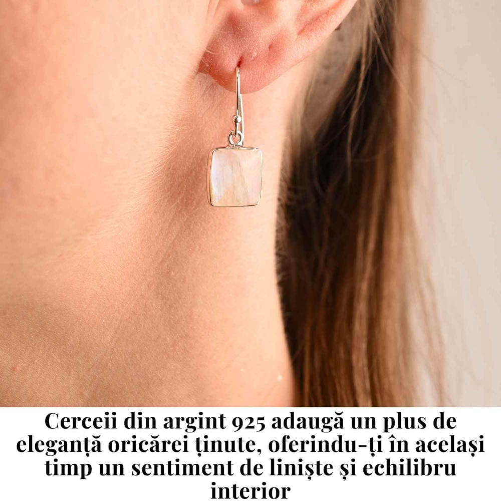 Cercei Argint 925 cu Piatra Lunii Curcubeu Patrat – Intuitie si Echilibru Emotional [2]