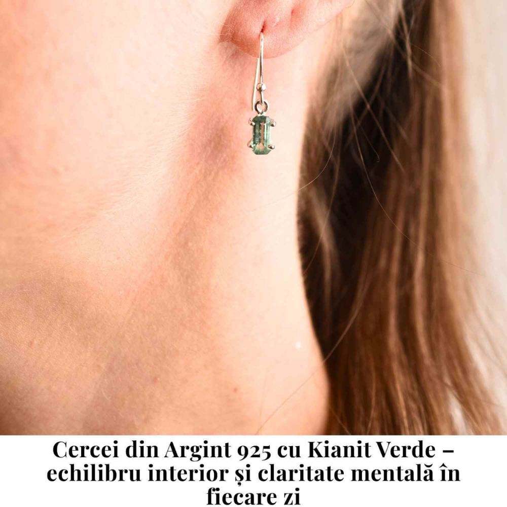 Cercei Argint 925 cu Kianit Verde fatetat Dreptunghiular – Claritate si Echilibru Interior [2]