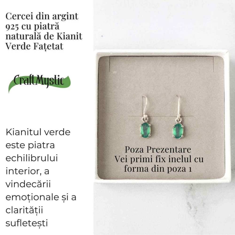 Cercei Argint 925 cu Kianit Verde fatetat Dreptunghiular – Claritate si Echilibru Interior [3]