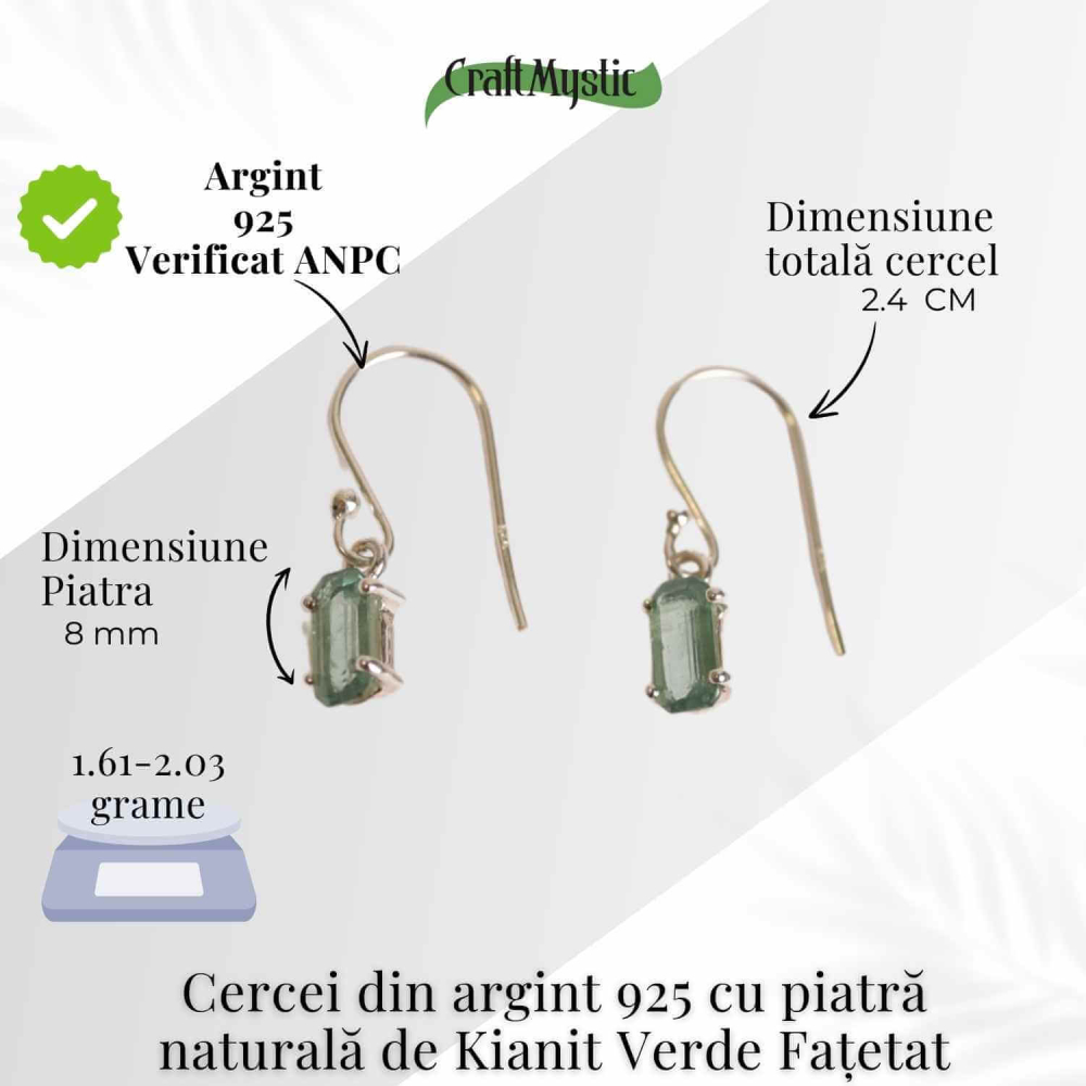 Cercei Argint 925 cu Kianit Verde fatetat Dreptunghiular – Claritate si Echilibru Interior [4]