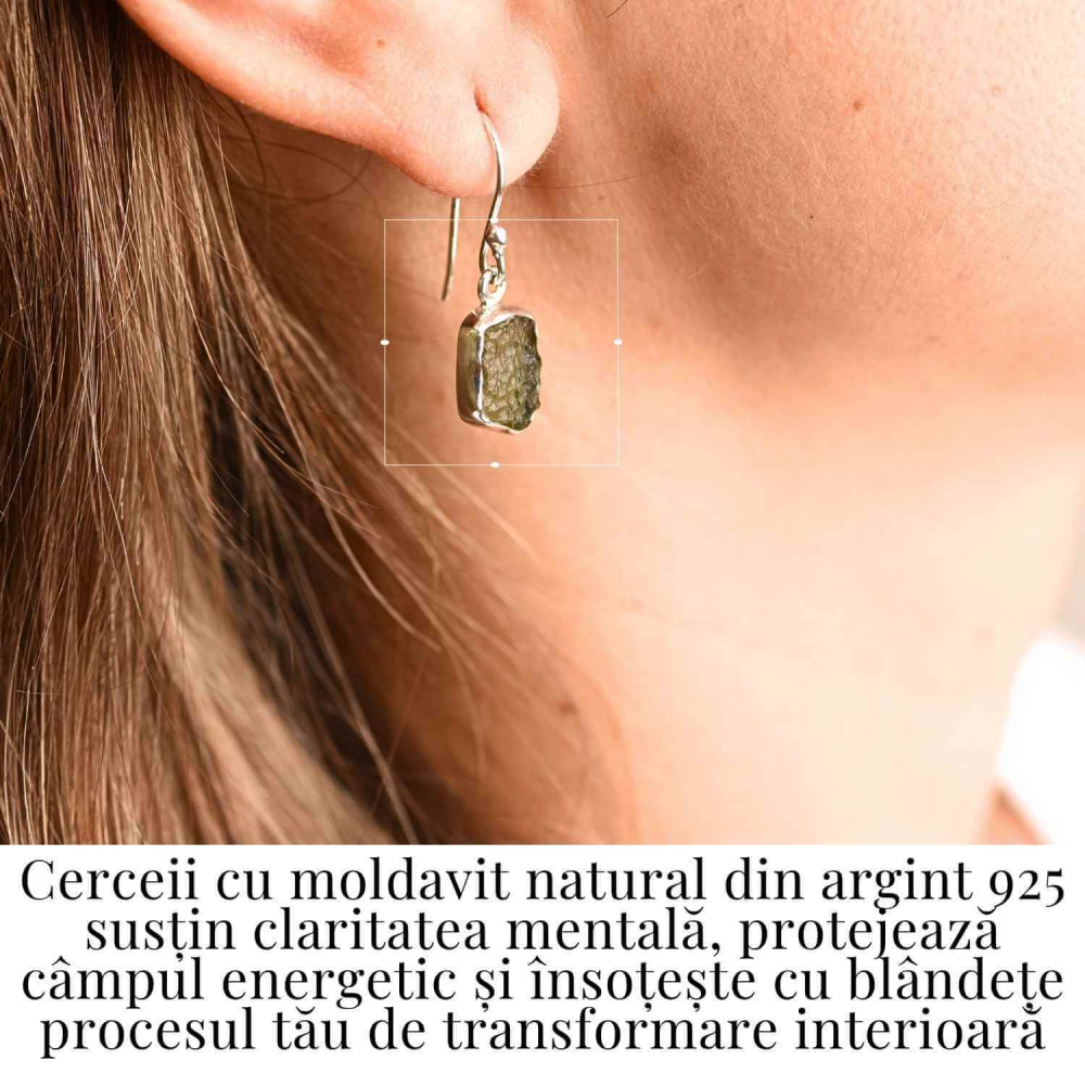 Cercei argint 925 cu Moldavit natural neuniform 2.1-2.8 grame – Transformare interioara si conexiune spirituala [3]
