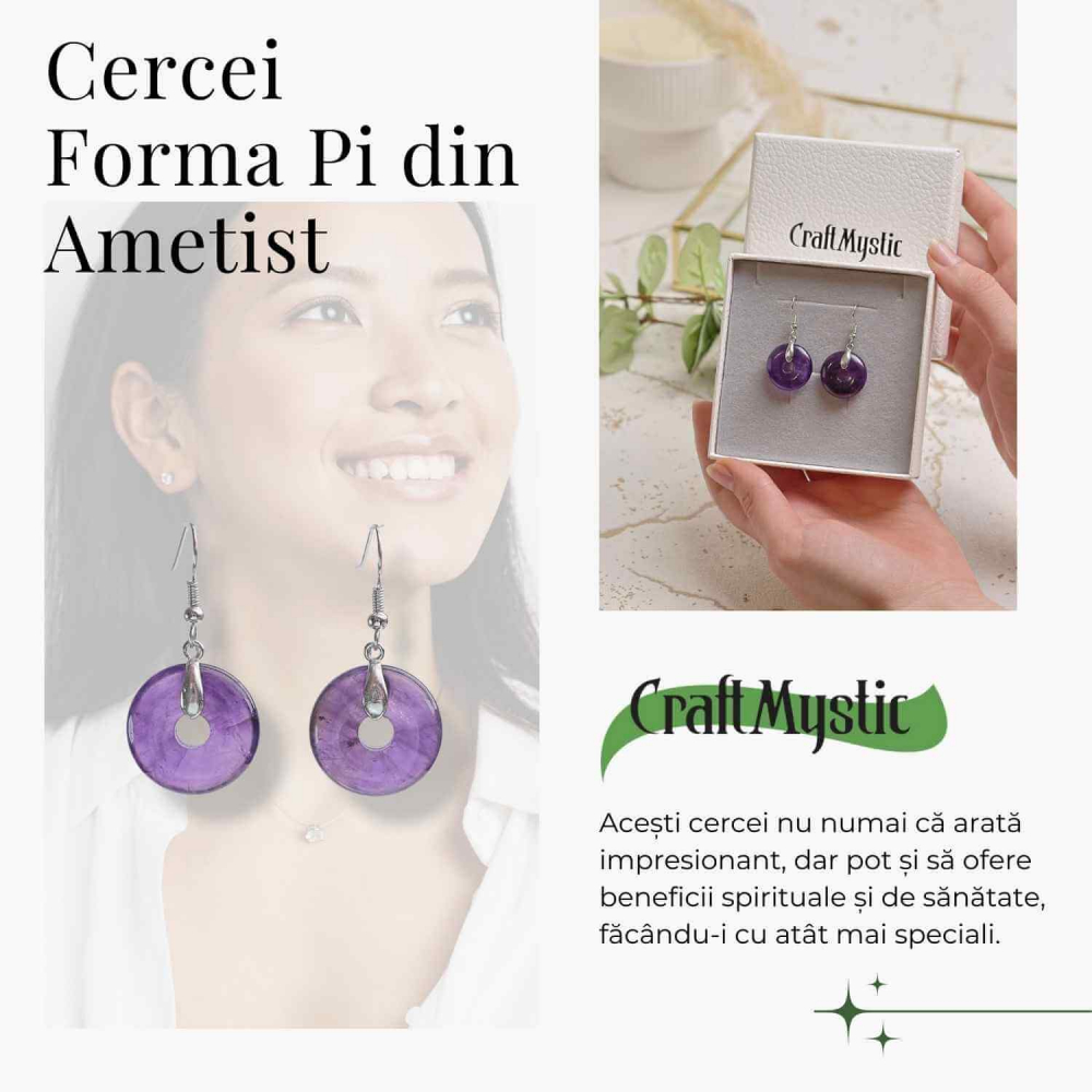 Cercei Argintii Ametist Forma Pi - Calm si Claritate Mentala [2]