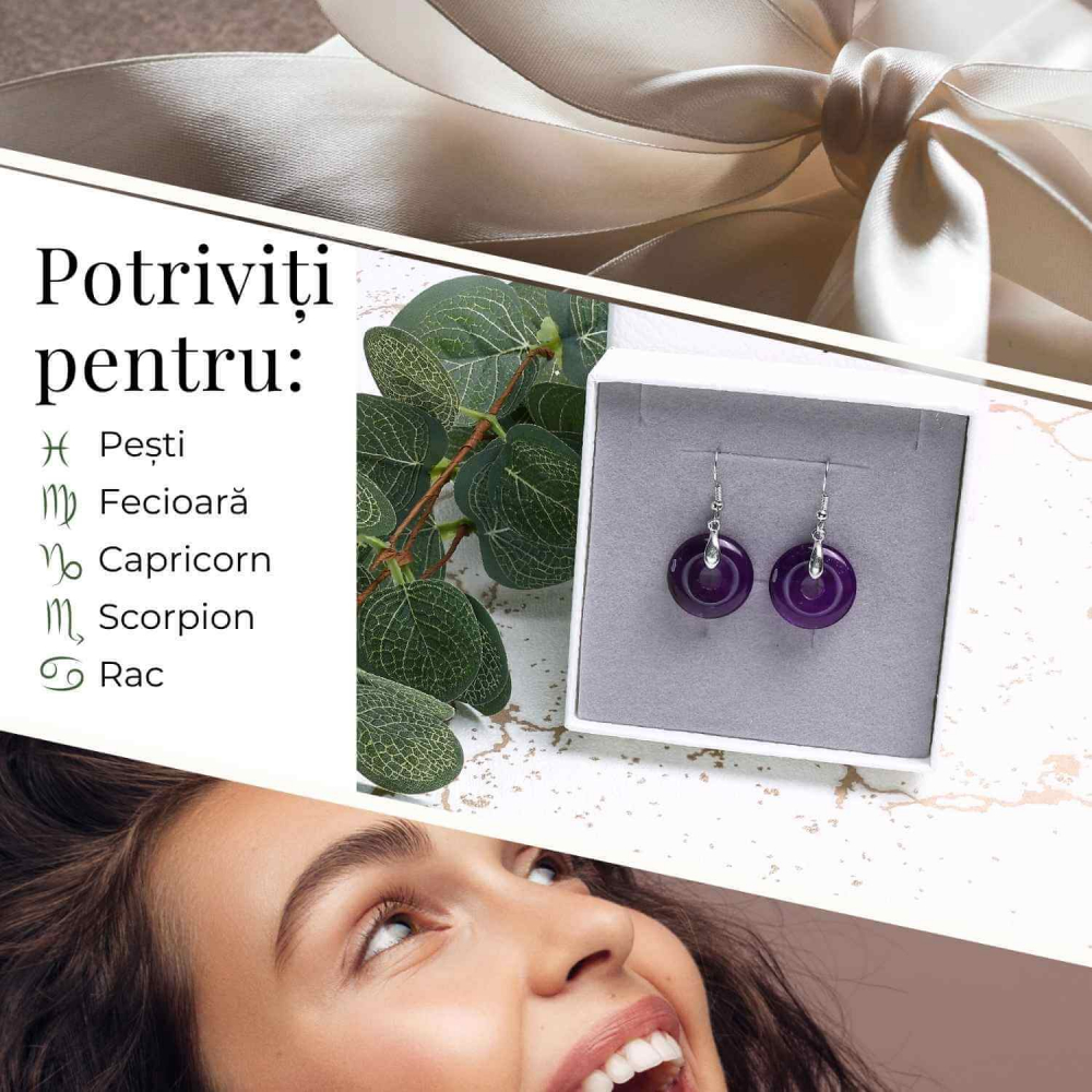 Cercei Argintii Ametist Forma Pi - Calm si Claritate Mentala [4]