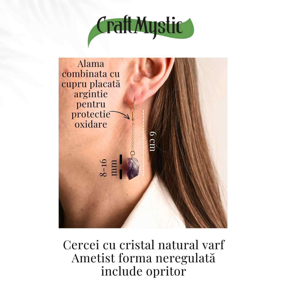 Cercei Aurii cu Lant si Ametist Brut, Eleganta si Calm Interior [3]