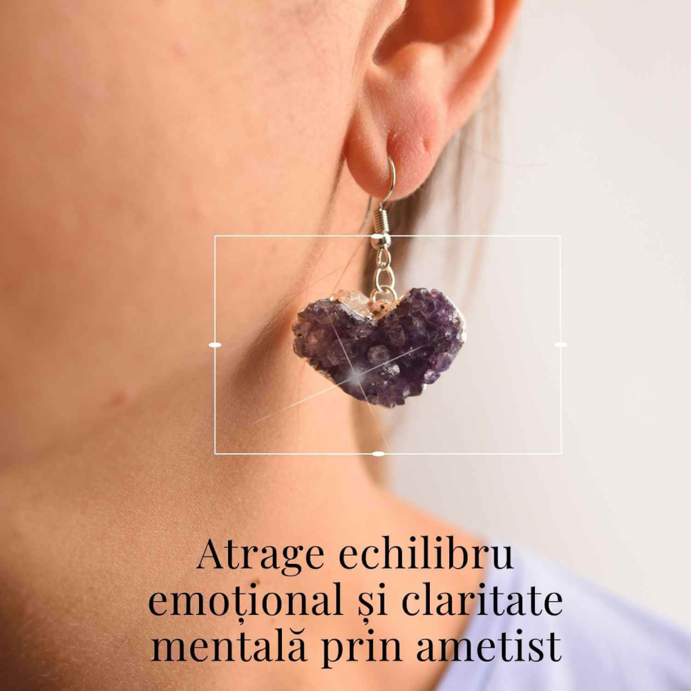 Cercei Argintii cu Ametist Natural, Forma Inima - Eleganta si Protectie [2]