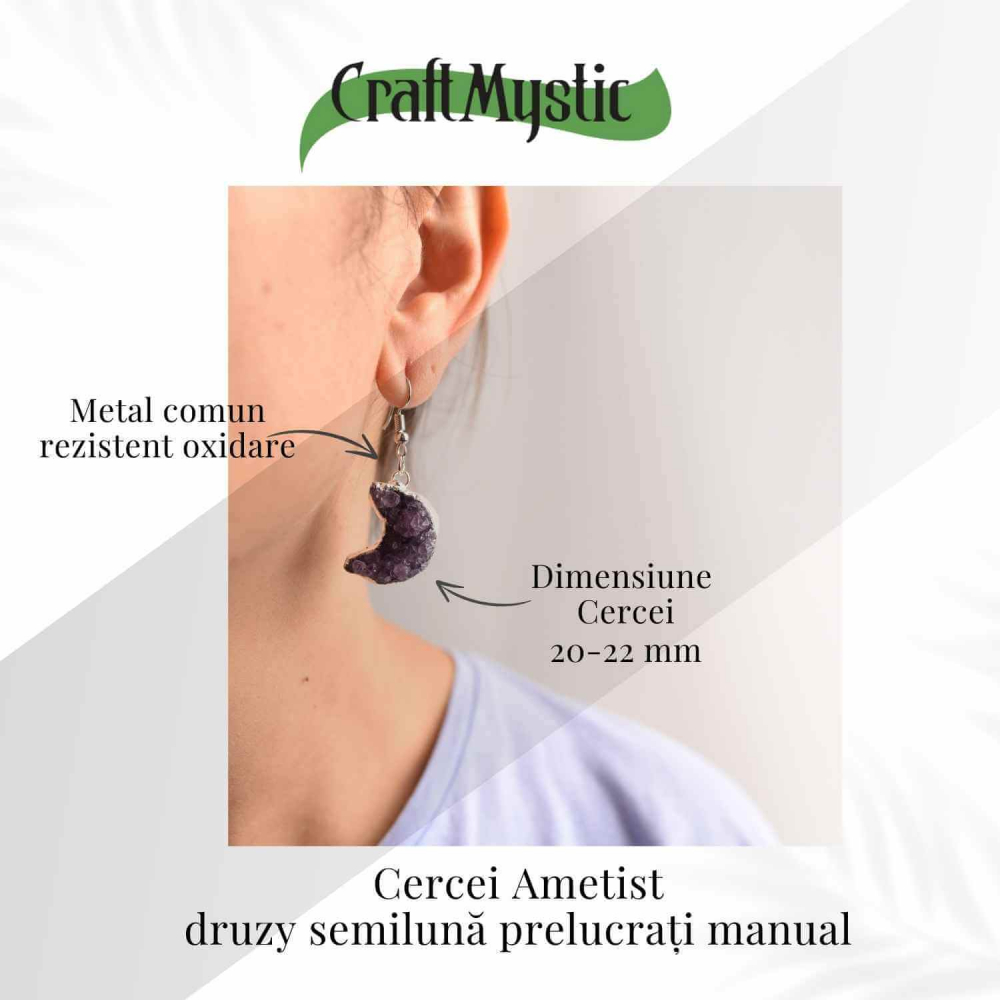 Cercei Argintii cu Ametist Natural Semilună - Protecție și Claritate [5]