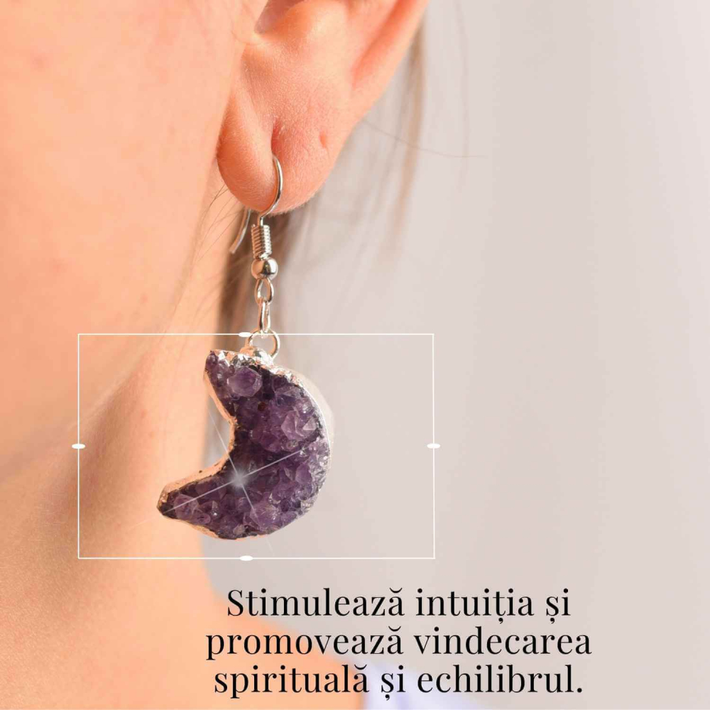 Cercei Argintii cu Ametist Natural Semilună - Protecție și Claritate [2]