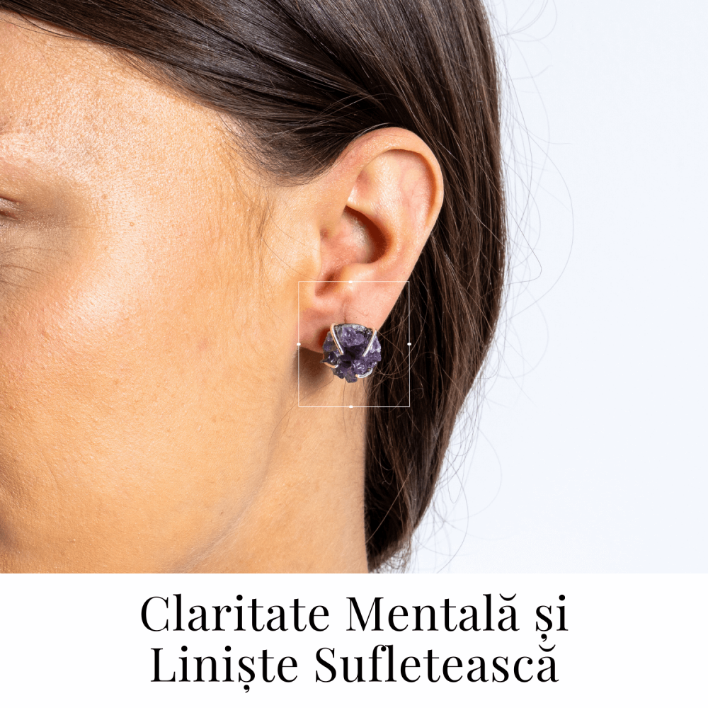 Cercei cu Cristal de Ametist Druzy – Inchidere pe Tija cu Opritor [2]