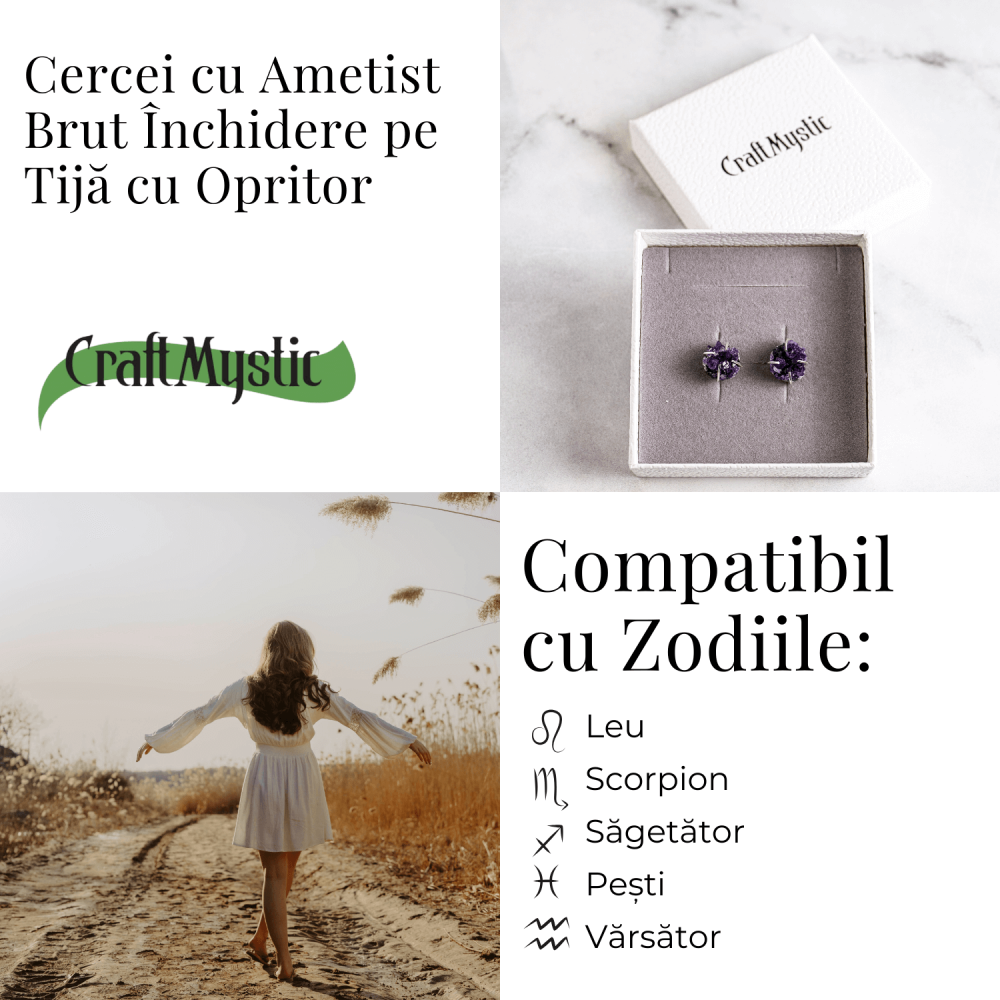 Cercei cu Cristal de Ametist Druzy – Inchidere pe Tija cu Opritor [5]