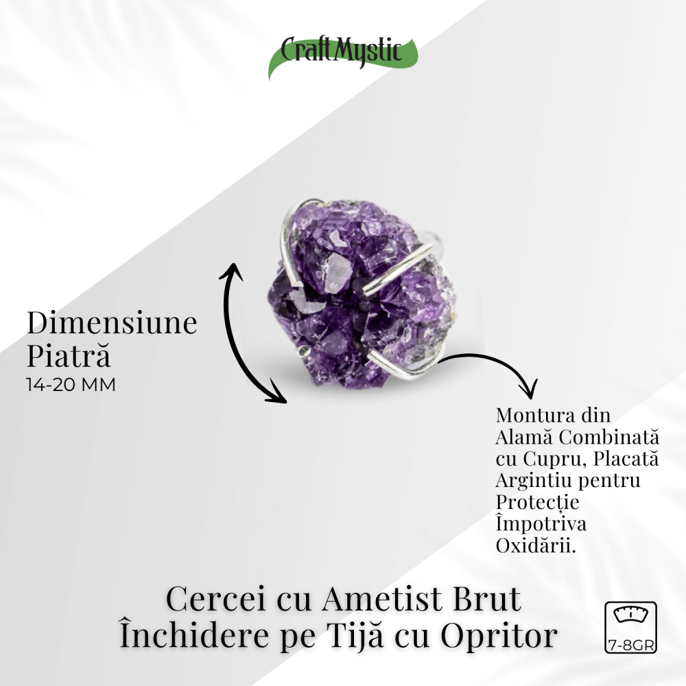 Cercei cu Cristal de Ametist Druzy – Inchidere pe Tija cu Opritor [3]