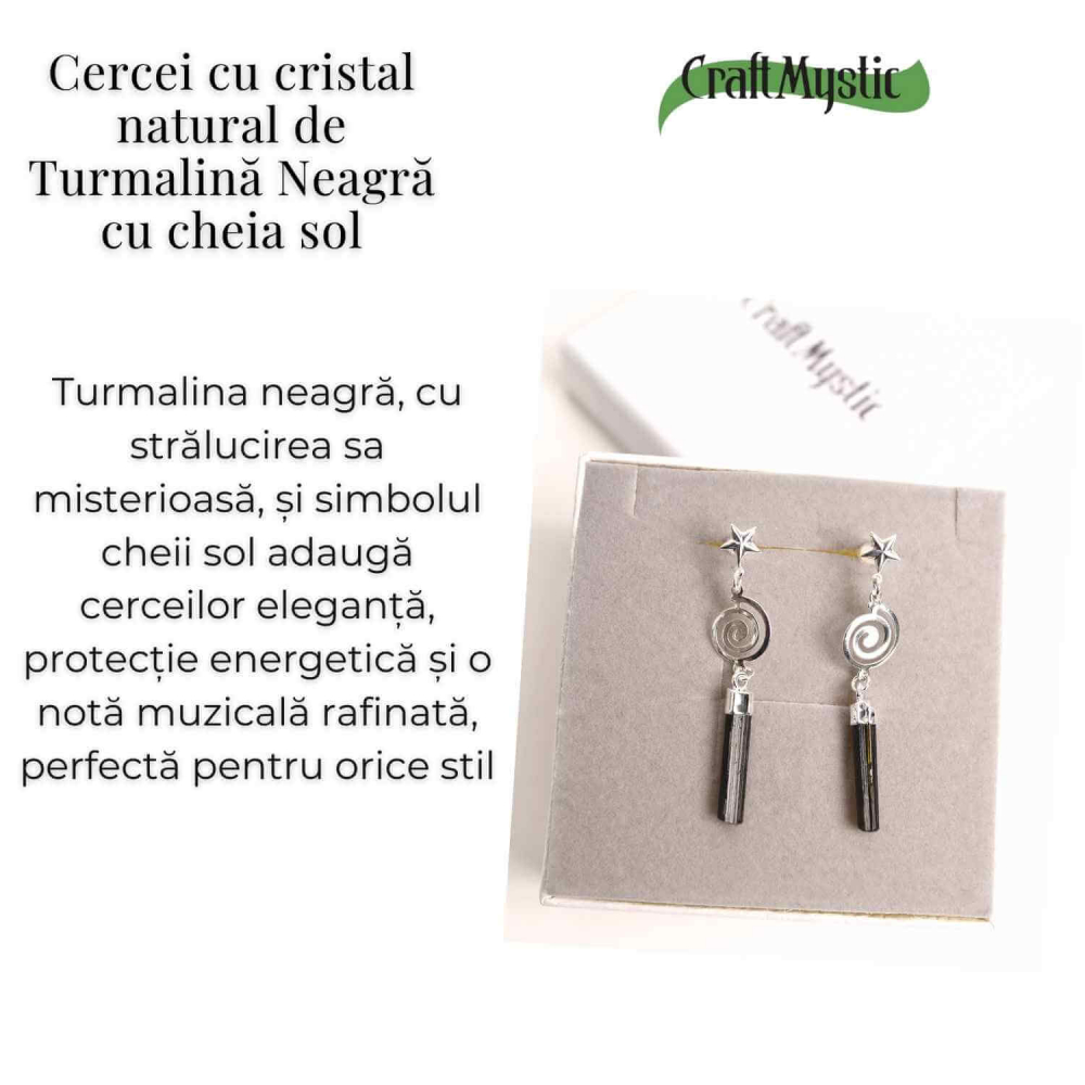 Cercei Argintii cu Turmalina, Cheia Sol si Stea, Protectie si Eleganta Unica [3]