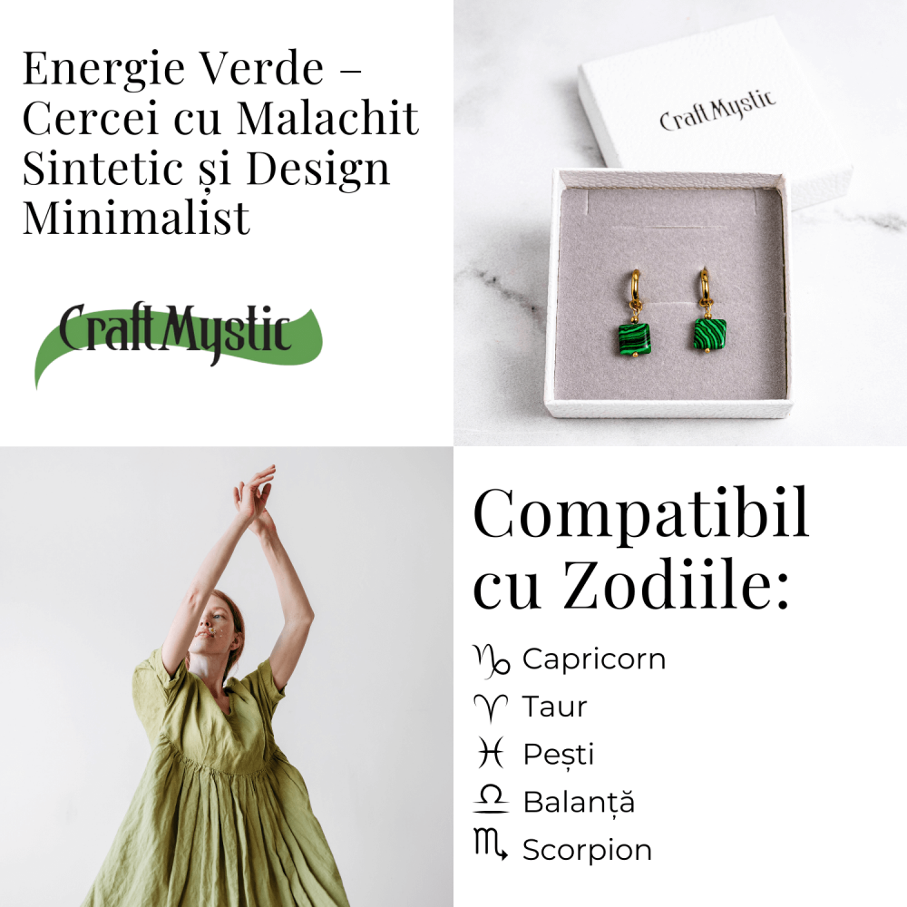 Energie Verde – Cercei cu Malachit Sintetic si Design Minimalist [5]