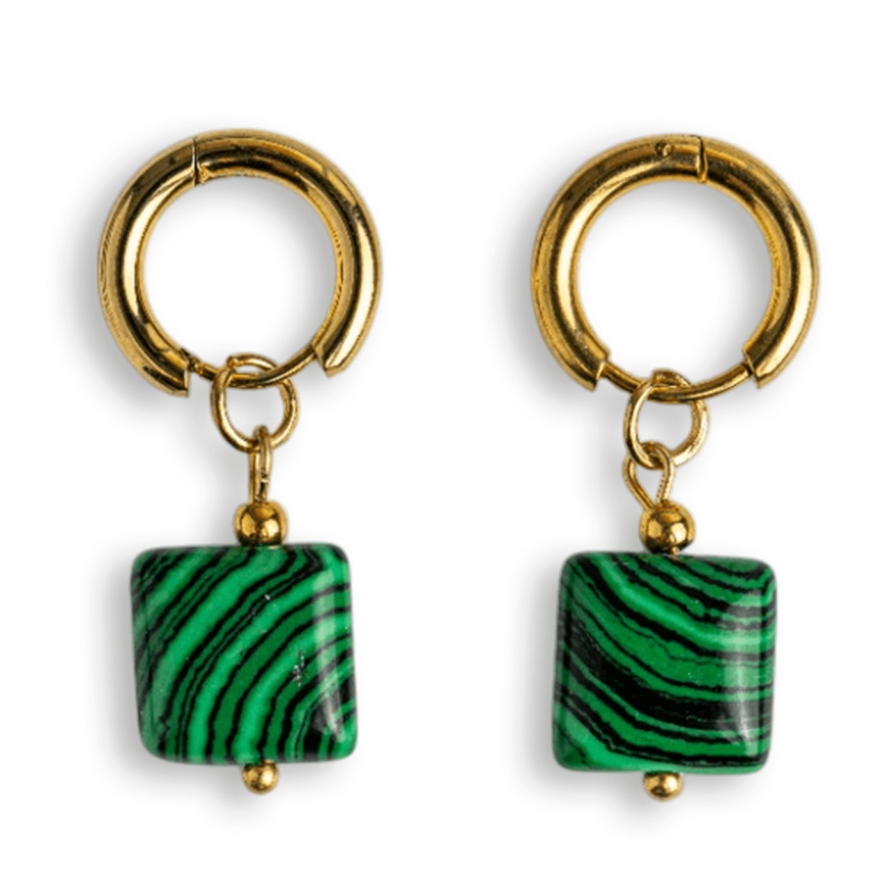 Energie Verde ,   Cercei cu Malachit Sintetic si Design Minimalist