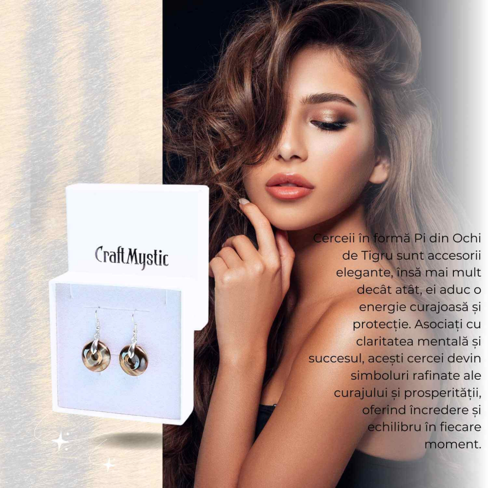 Cercei Argintii Ochi de Tigru Forma Pi - Protectie si Incredere [5]