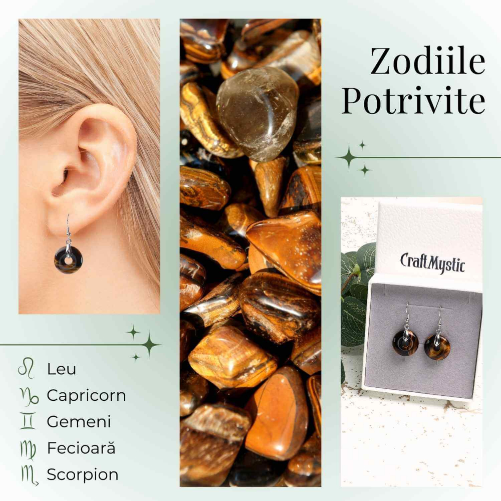 Cercei Argintii Ochi de Tigru Forma Pi - Protectie si Incredere [4]