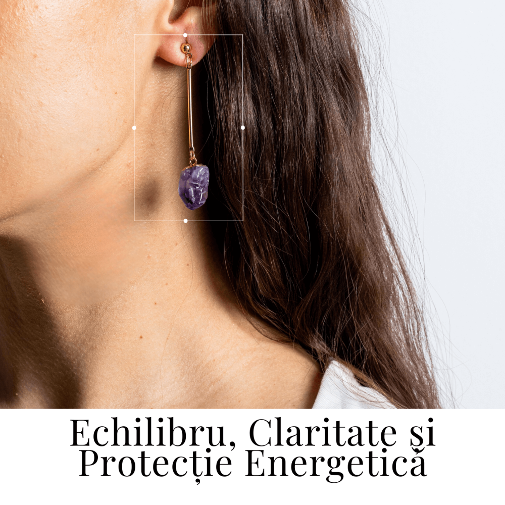 Cercei Aurii Lungii cu Ametist Brut Natural – Eleganta si Protectie Spirituala [2]
