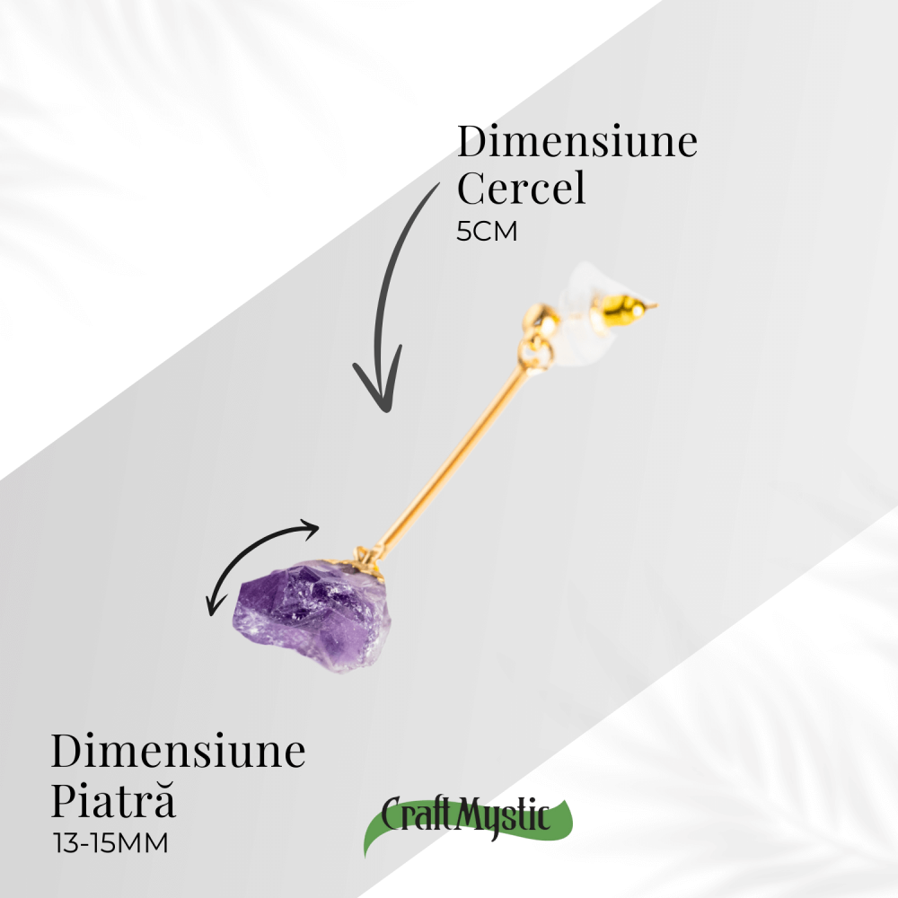 Cercei Aurii Lungii cu Ametist Brut Natural – Eleganta si Protectie Spirituala [4]