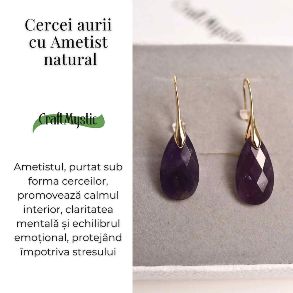 Cercei Aurii eleganti cu Ametist natural Fatetat – Eleganta si Calm Interioar [3]