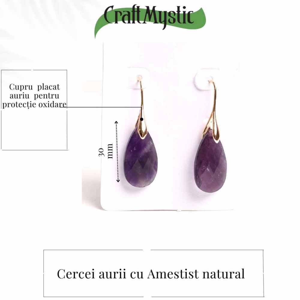 Cercei Aurii eleganti cu Ametist natural Fatetat – Eleganta si Calm Interioar [4]