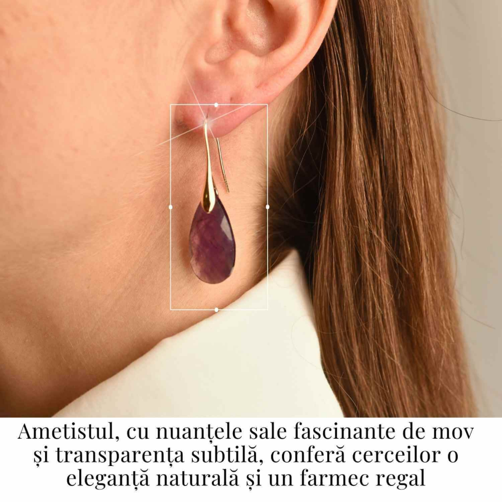 Cercei Aurii eleganti cu Ametist natural Fatetat – Eleganta si Calm Interioar [2]