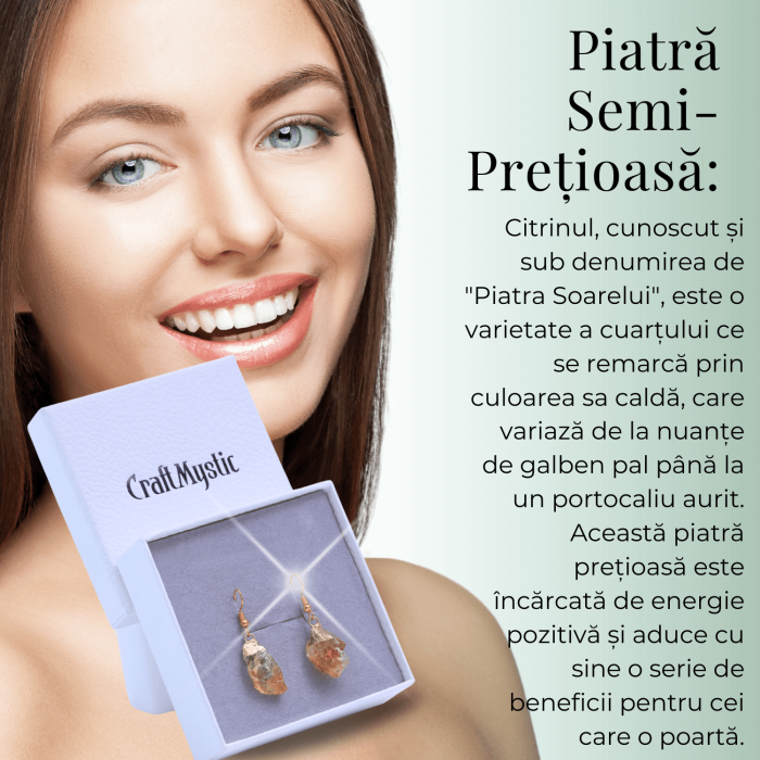 Cercei aurii cu citrin brut neregulat, pentru energie si prosperitate [6]