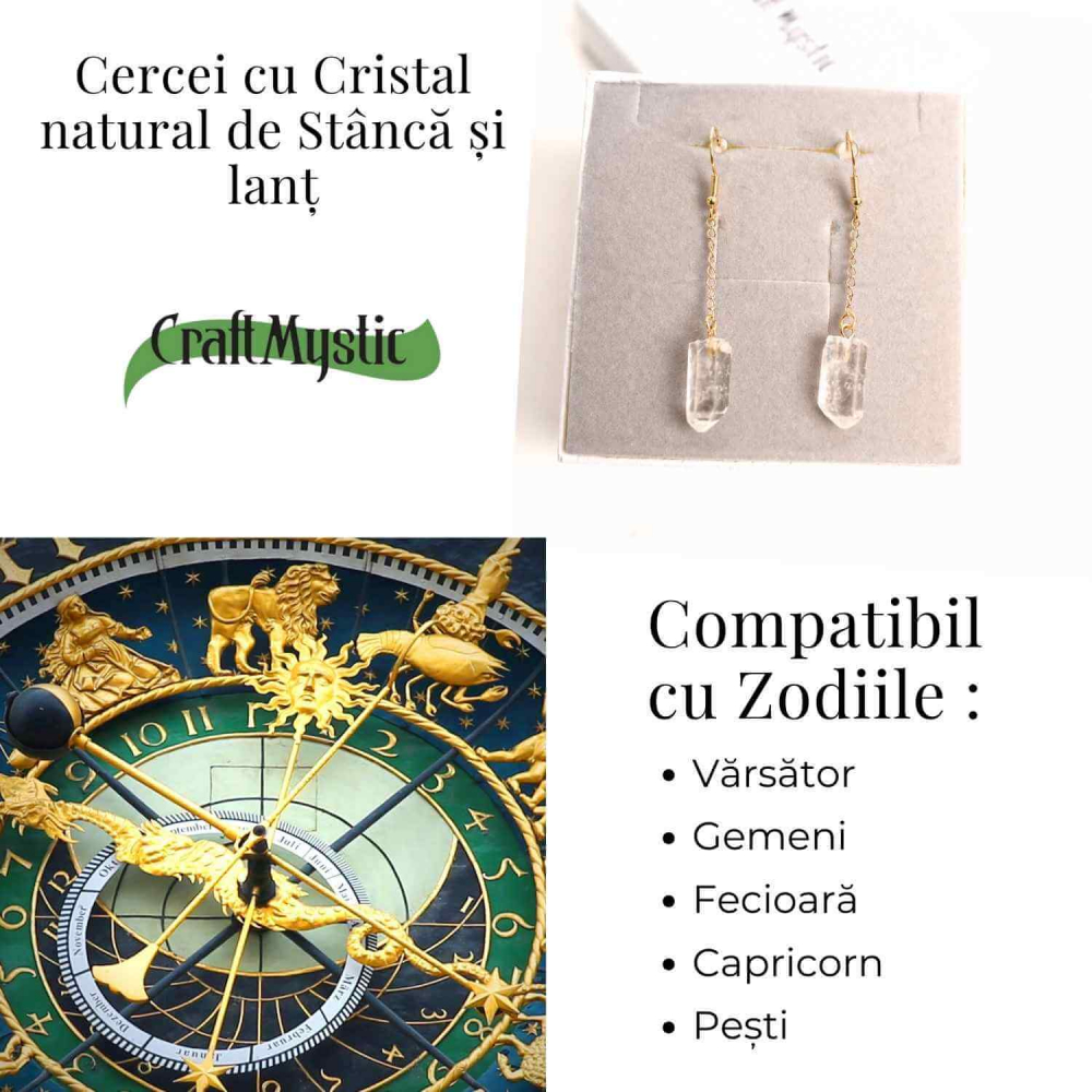 Cercei Aurii cu Lant si Cristal de Stanca, Claritate si Eleganța [5]