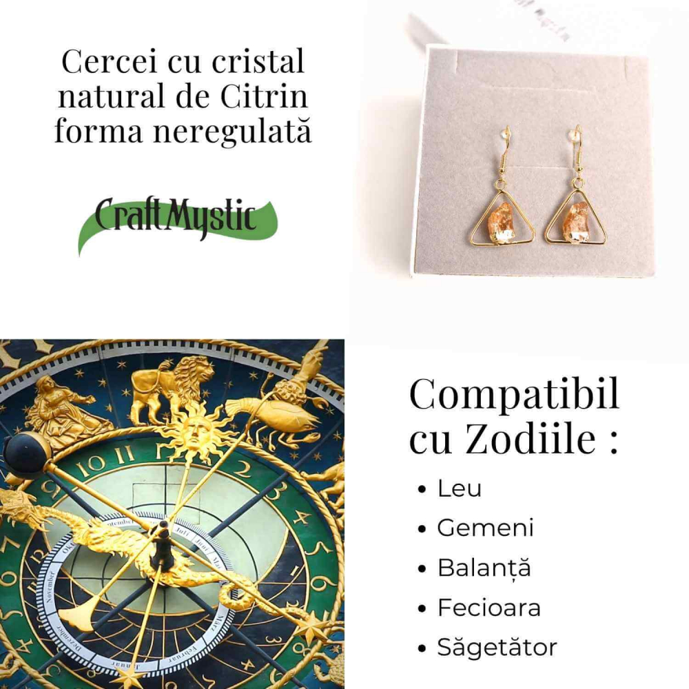 Cercei Aurii Triunghi cu Citrin, Eleganta si Energie Pozitiva [4]