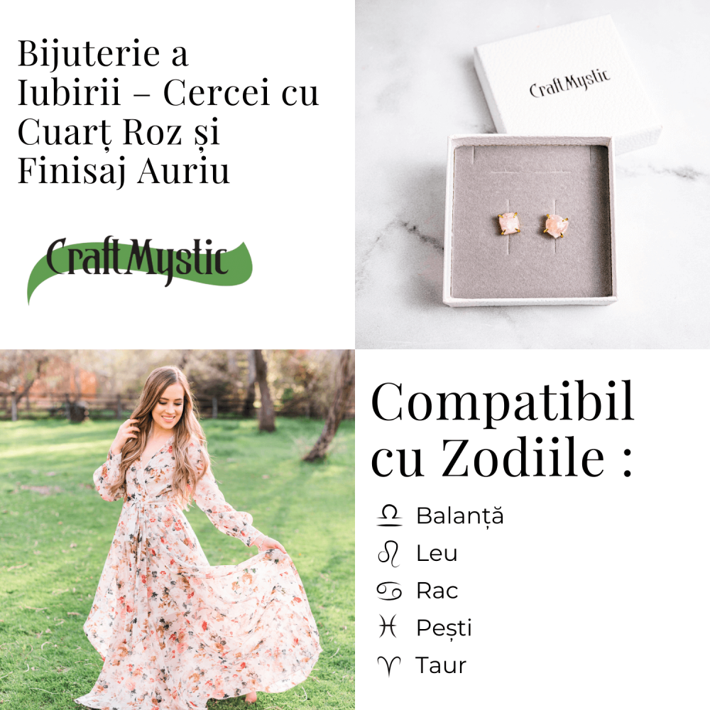 Bijuterie a Iubirii – Cercei cu Cuart Roz si Finisaj Auriu [5]