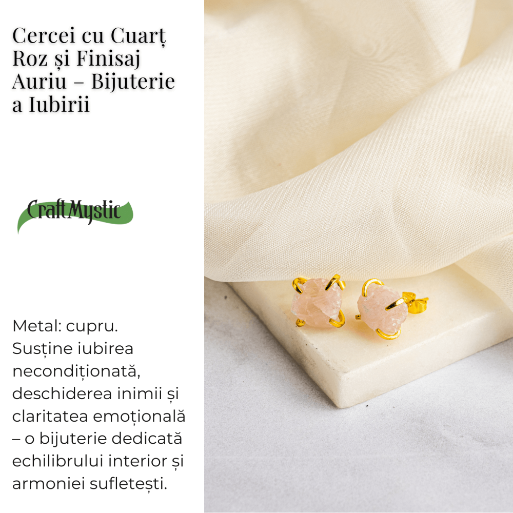Bijuterie a Iubirii – Cercei cu Cuart Roz si Finisaj Auriu [3]