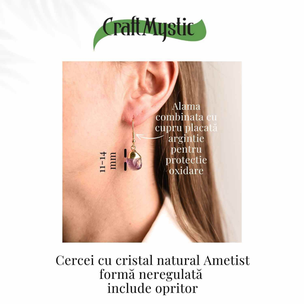 Cercei Aurii cu Ametist Rulat, Calm si Eleganta Naturala [3]