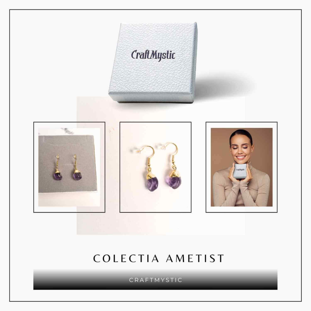 Cercei Aurii cu Ametist Rulat, Calm si Eleganta Naturala [7]