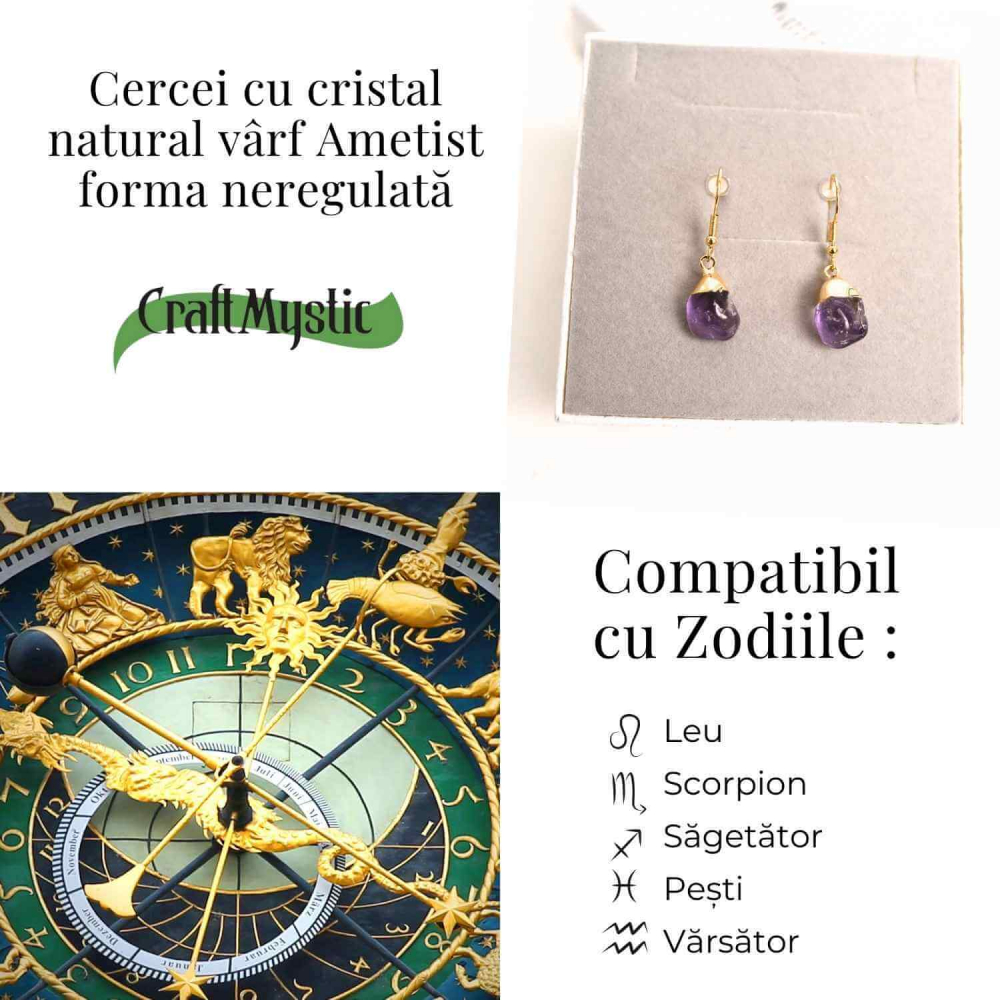 Cercei Aurii cu Ametist Rulat, Calm si Eleganta Naturala [4]