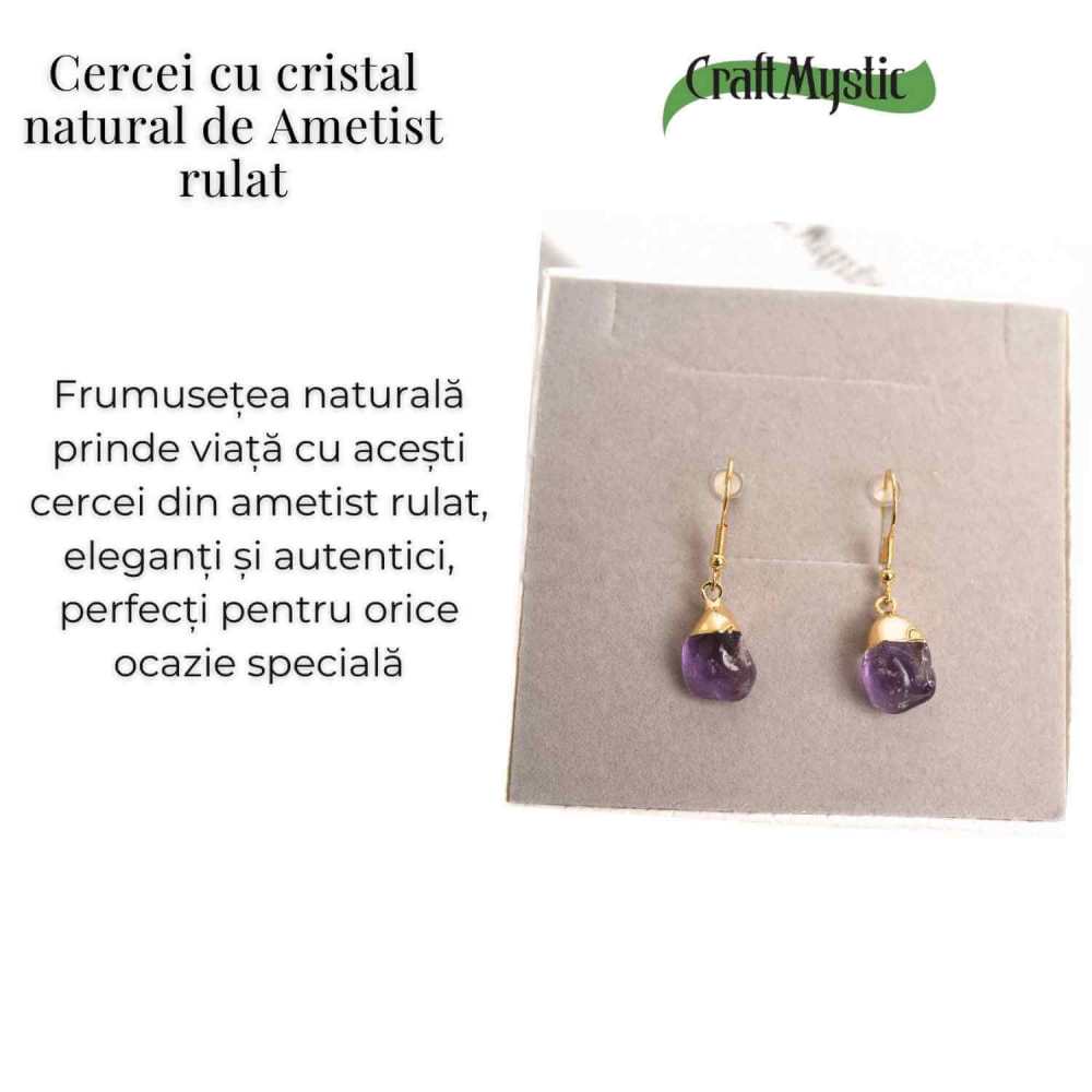 Cercei Aurii cu Ametist Rulat, Calm si Eleganta Naturala [5]