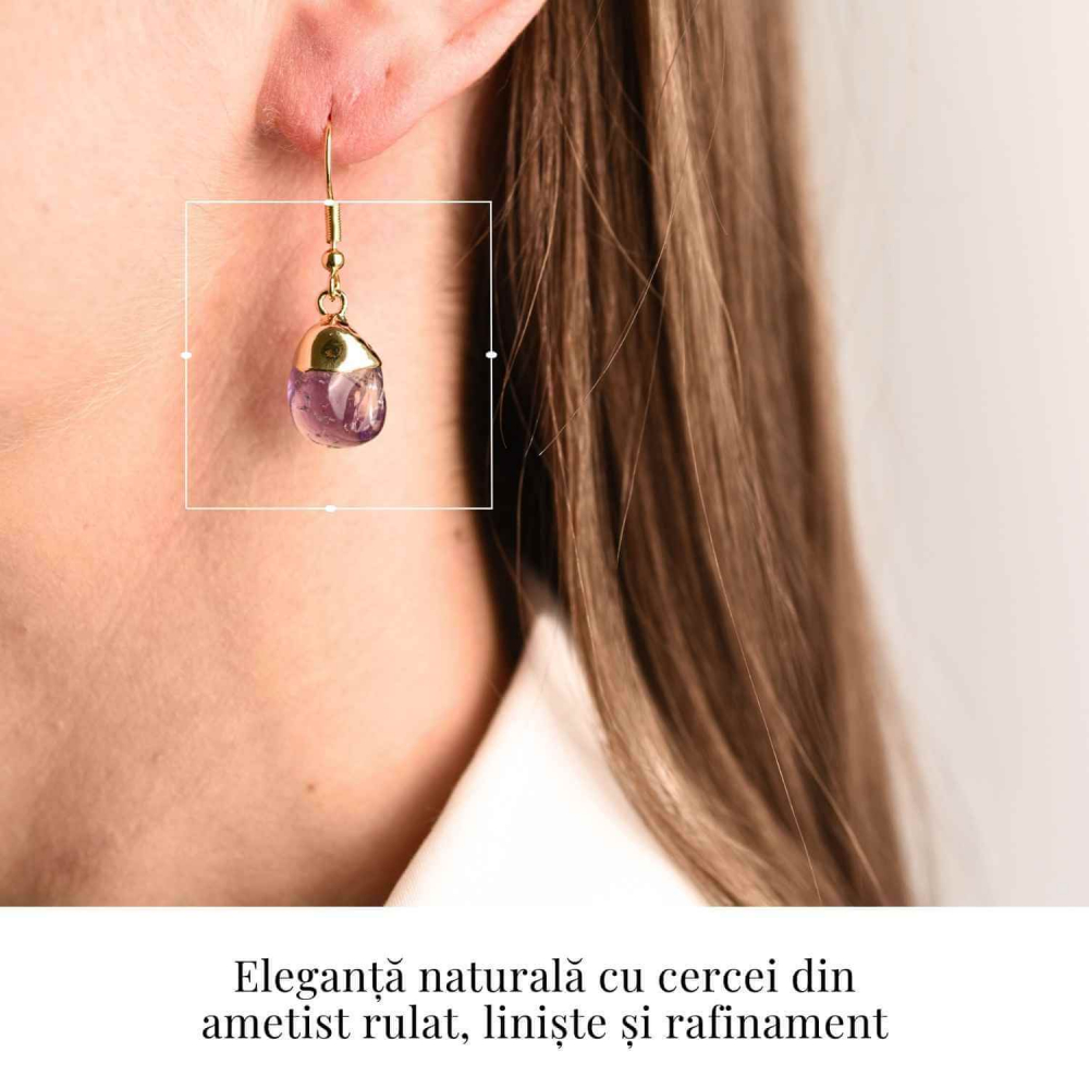 Cercei Aurii cu Ametist Rulat, Calm si Eleganta Naturala [2]