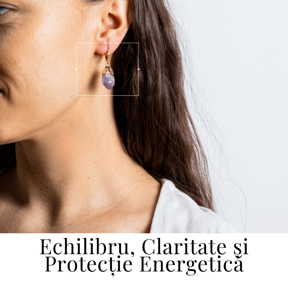 Cercei Aurii cu Ametist Brut Natural –Energie si Echilibru [2]