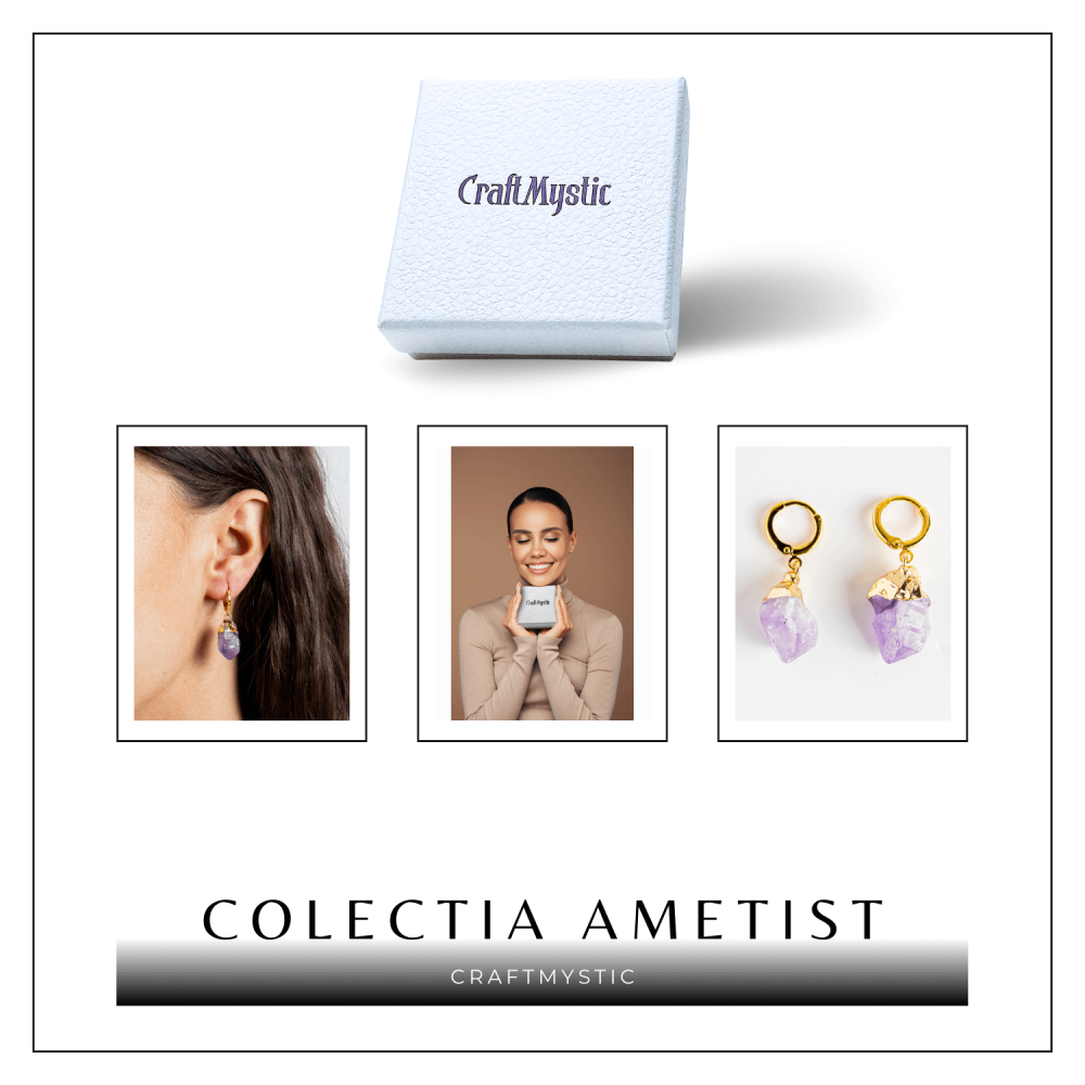 Cercei Aurii cu Ametist Brut Natural –Energie si Echilibru [7]