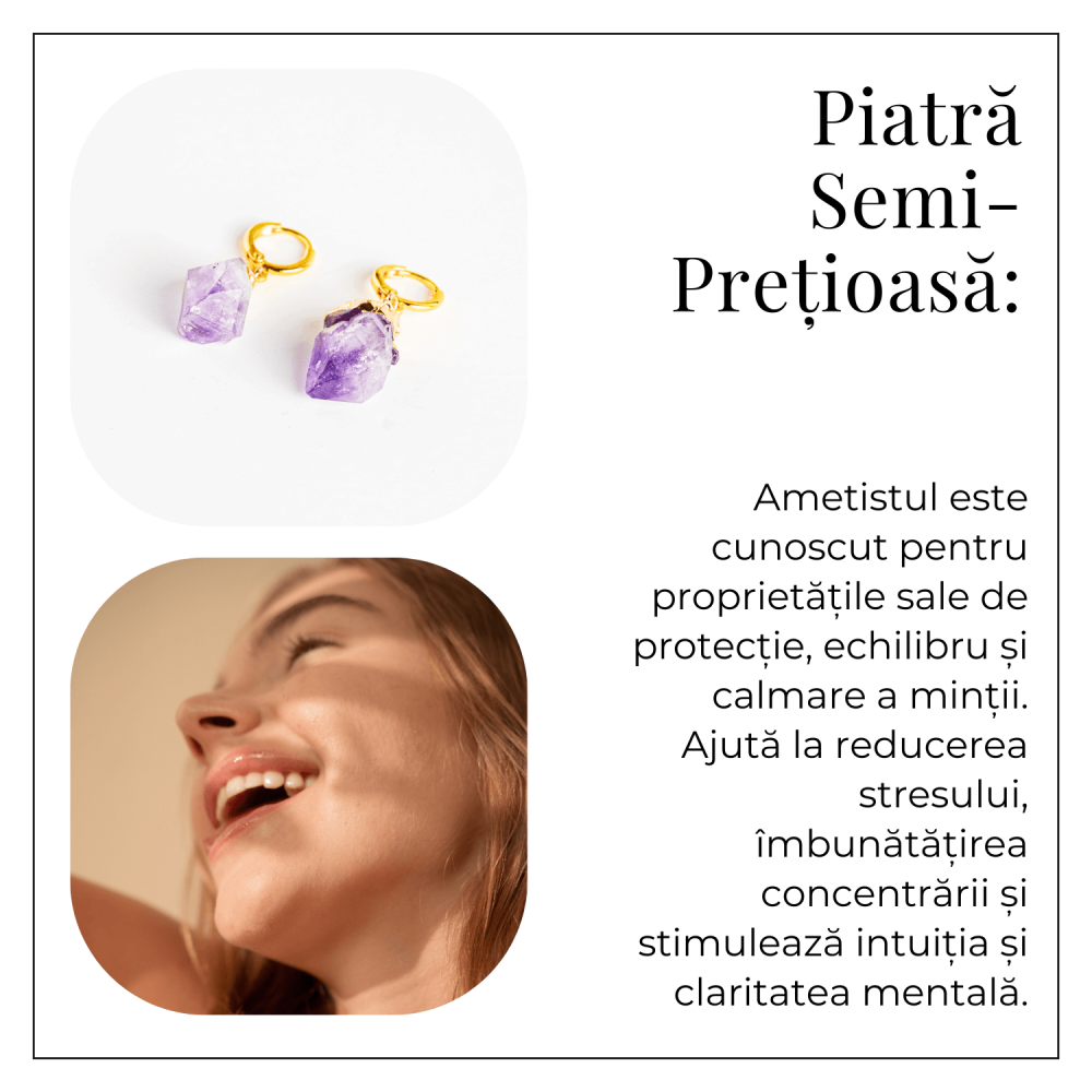 Cercei Aurii cu Ametist Brut Natural –Energie si Echilibru [6]