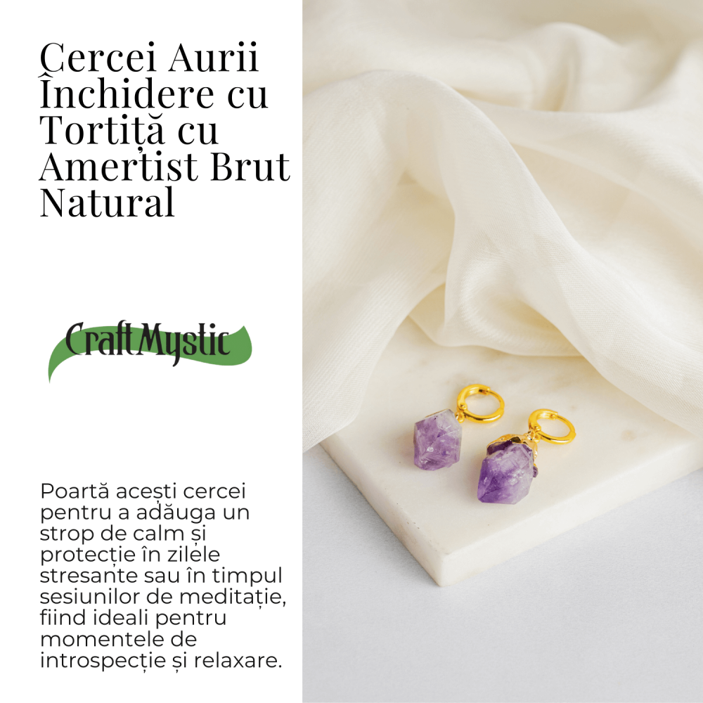 Cercei Aurii cu Ametist Brut Natural –Energie si Echilibru [3]