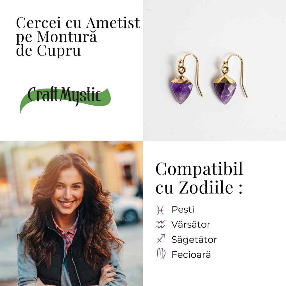 Cercei Aurii Eleganti cu Ametist Natural Fatetat – Eleganta si Protectie [5]