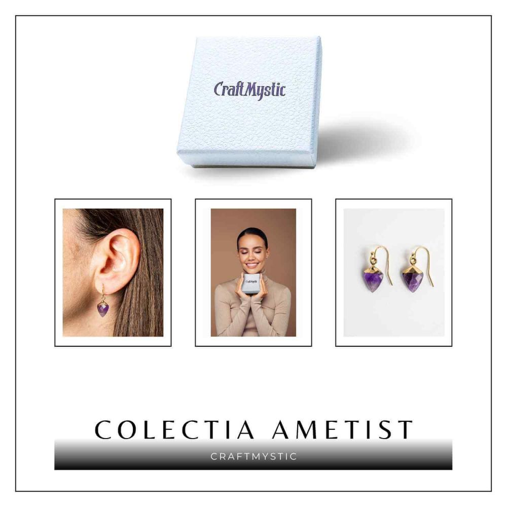 Cercei Aurii Eleganti cu Ametist Natural Fatetat – Eleganta si Protectie [7]