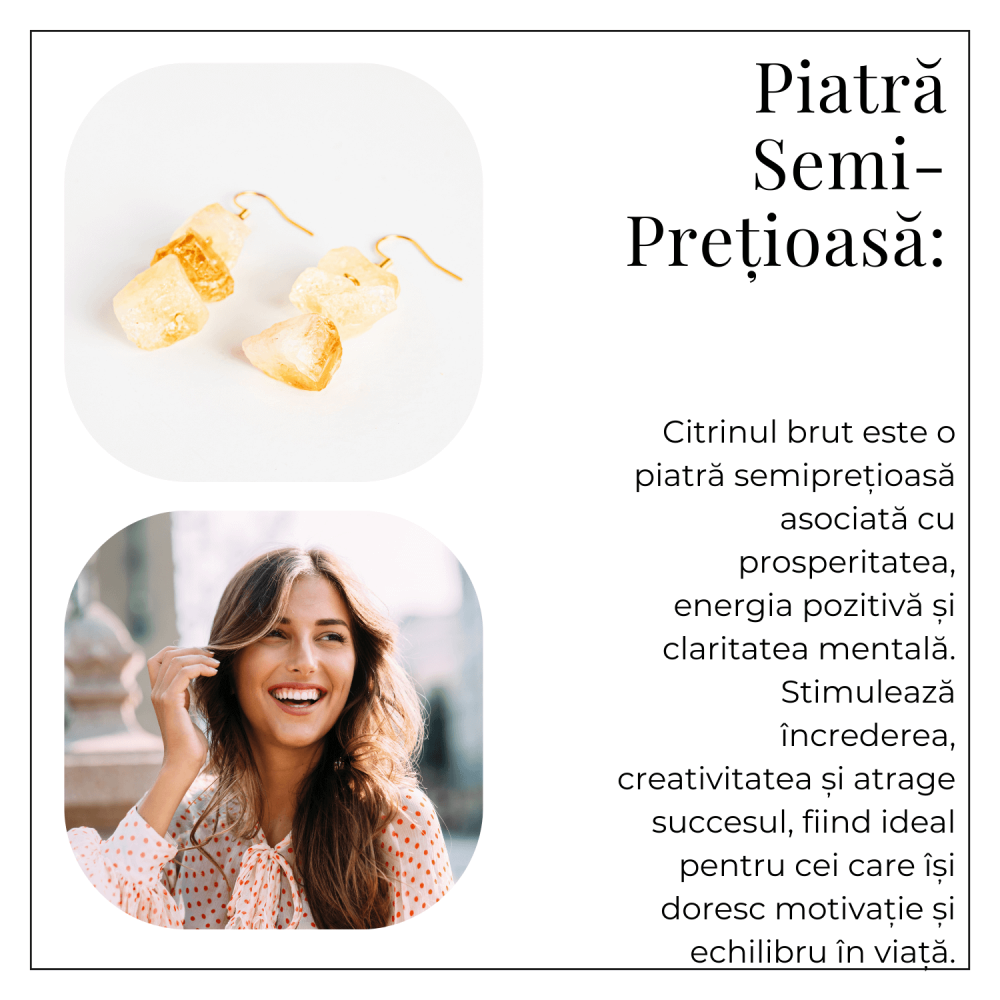 Cercei Aurii cu Triplu Piatra de Citrin Brut – Putere si Energie Pozitiva [6]