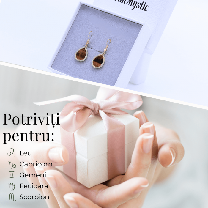 Cercei aurii ochi de tigru oval, pentru protectie si curaj [5]